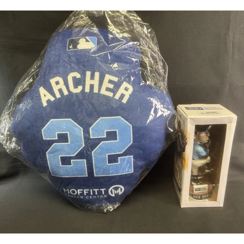 MLB Tampa Bay Rays Blake Snell Bobblehead & Chris Archer #22 Signed Pillow